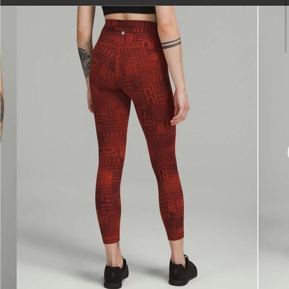 LULULEMON High Rise HR Wunder Under Tight Leggings LLBR Red Ombré Logo Print 6 - Picture 2 of 9